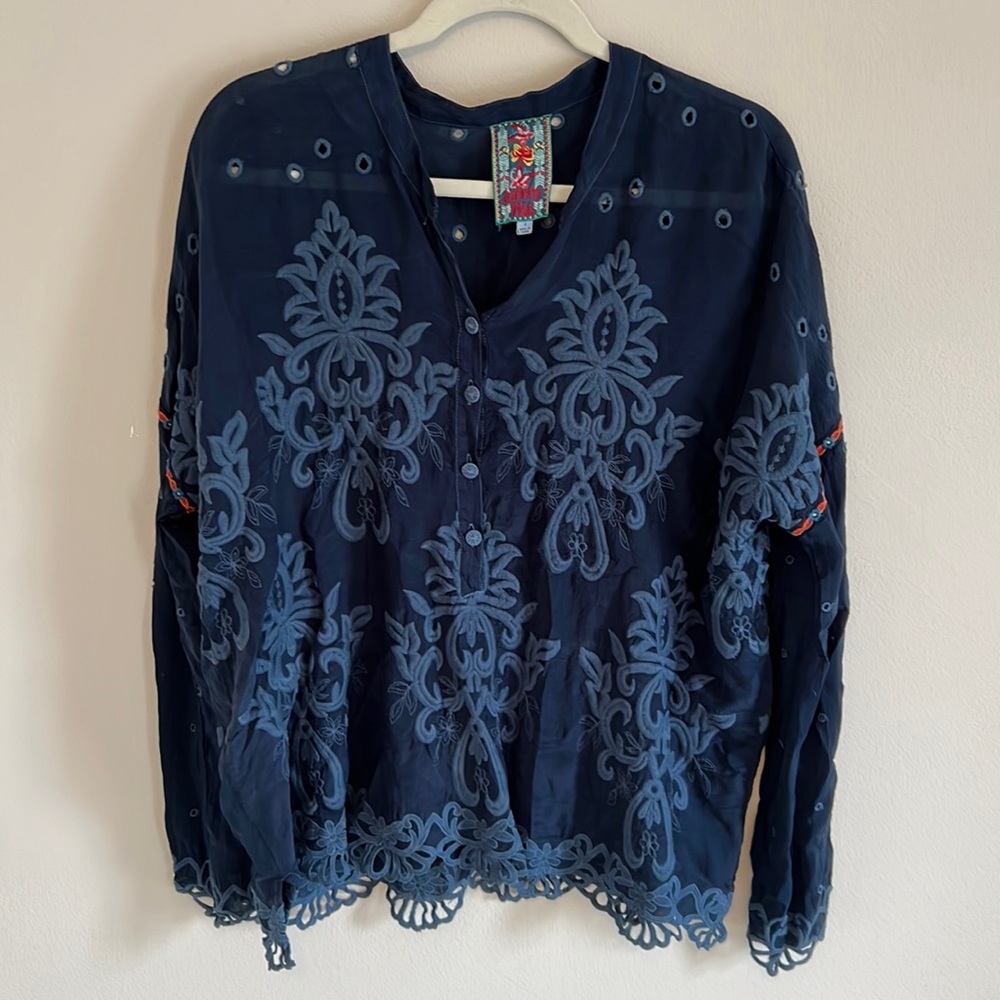 Johnny Was long sleeve embroidered blouse. 100% rayon. Size S.